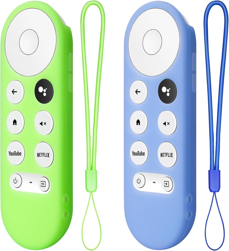 LOUTOC 2PC Cover-Case-for-Chromecast-Google-TV-Remote, Glow-in-The-Dark Silicone Sleeve Skin for Google Chromecast 4K/HD (Green + Blue) - Image 2